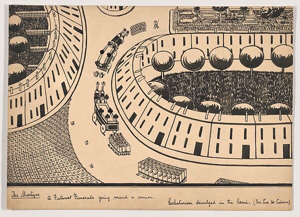 The Martyrs – A Futurist's Funeral Going Round a Corner, Herbert E. Crowley (British, Eltham, Kent 1873–1937 Ascona, Switzerland), Pen and ink over graphite 