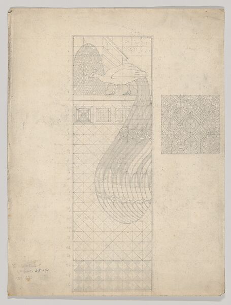 Design for Peacock Panel and a Tile, Herbert E. Crowley (British, Eltham, Kent 1873–1937 Ascona, Switzerland), Graphite 