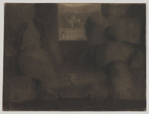 Arrival in a Dark Landscape, Herbert E. Crowley (British, Eltham, Kent 1873–1937 Ascona, Switzerland), Charcoal or black chalk 