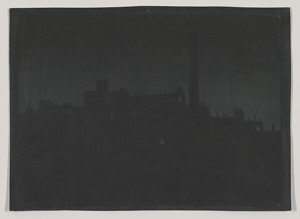 Industrial Buildings At Night, Herbert E. Crowley (British, Eltham, Kent 1873–1937 Ascona, Switzerland), Chalk or charcoal 