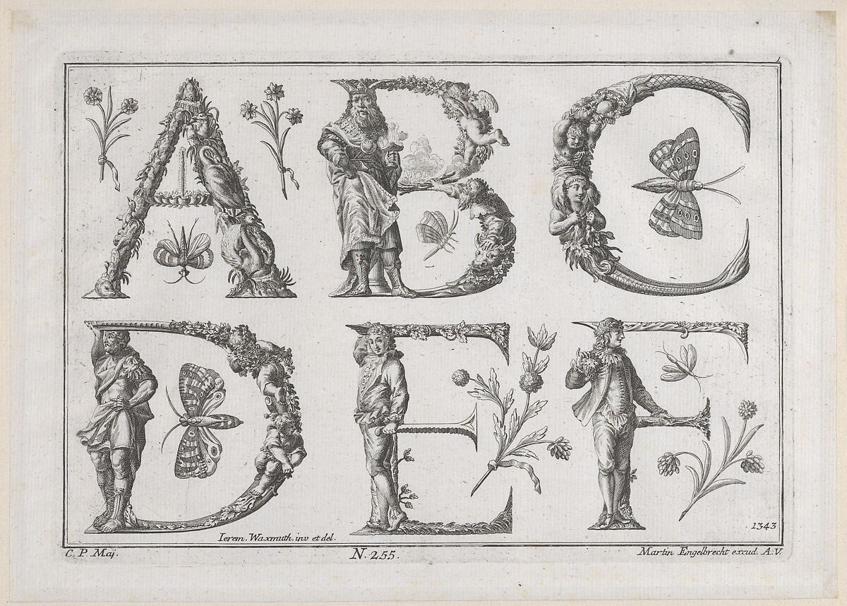 Decorated Roman alphabet, Jeremias Wachsmuth (German, 1712–1771), Engraving 