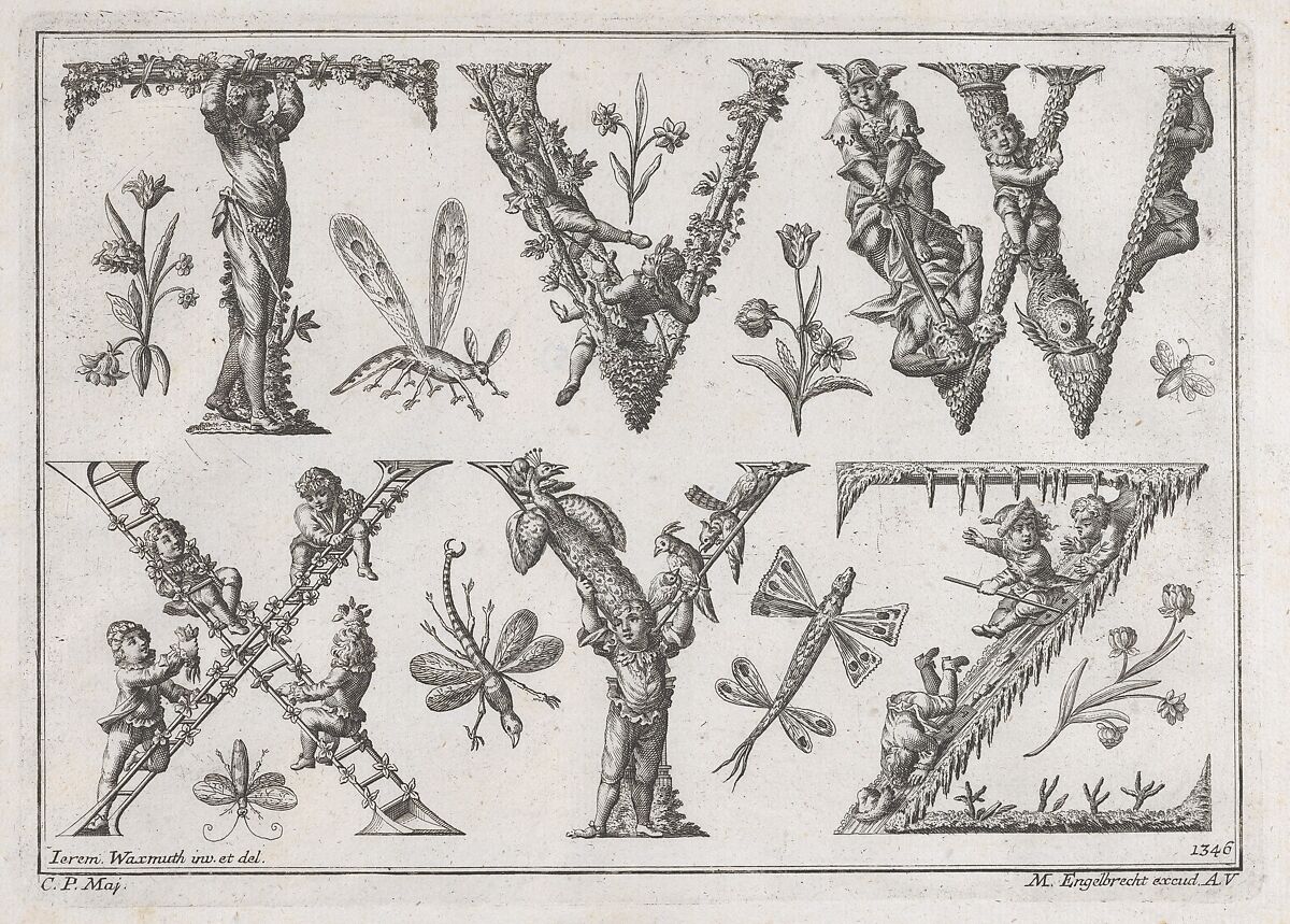 Decorated Roman alphabet, Jeremias Wachsmuth (German, 1712–1771), Engraving 