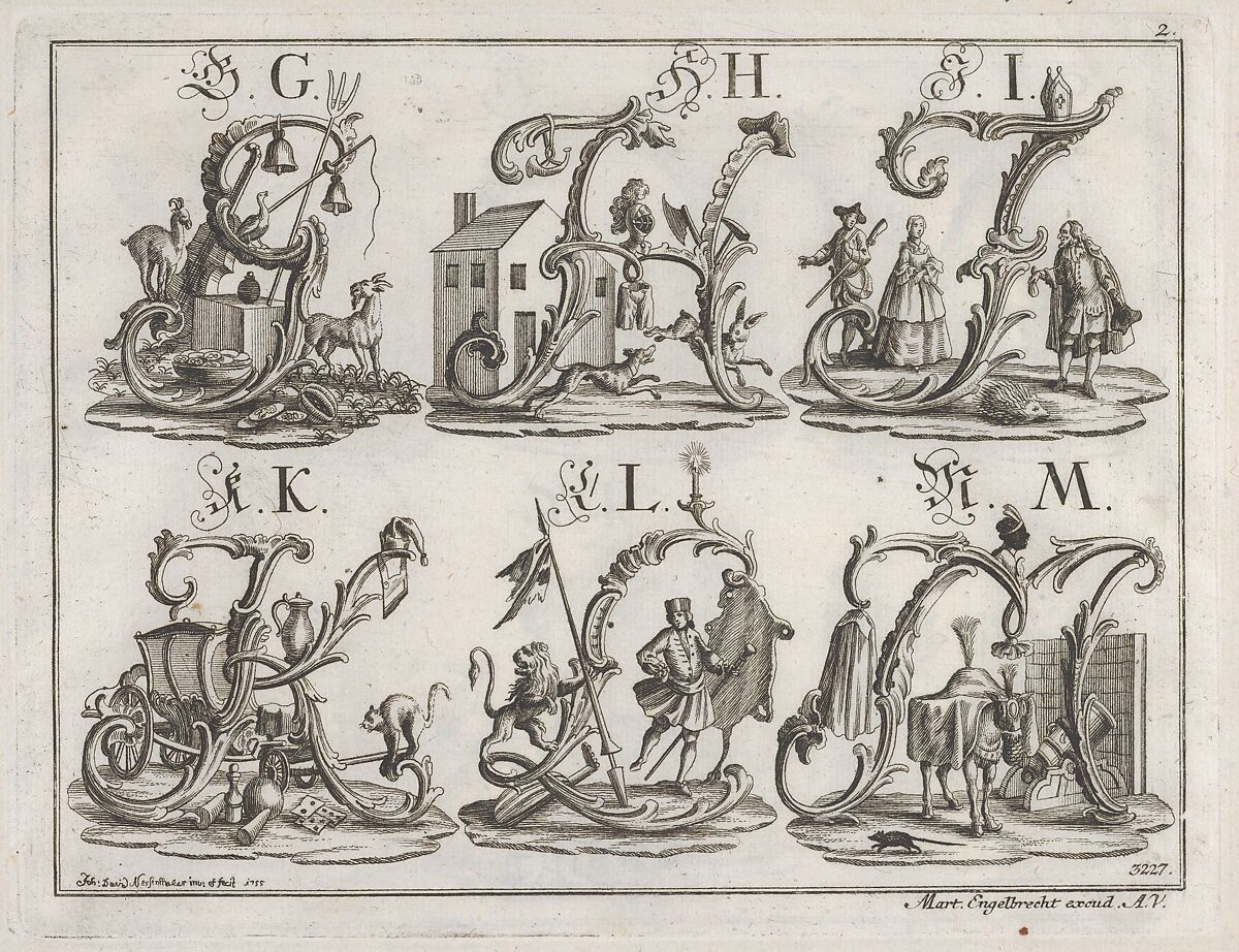 Decorated Roman alphabet, Johann David Nessenthaler (German, Augsburg ca. 1717–before 1766 Augsburg), Engraving 