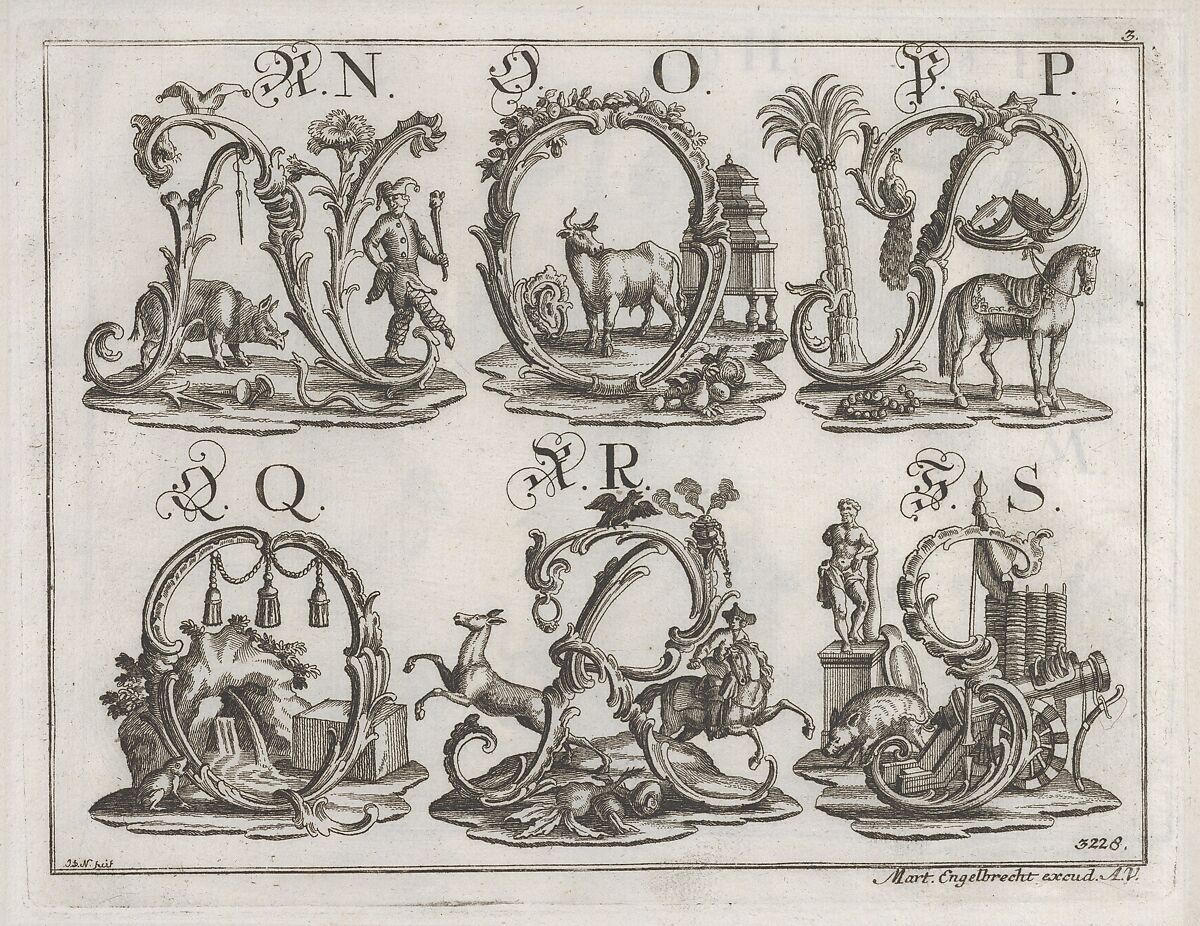 Decorated Roman alphabet, Johann David Nessenthaler (German, Augsburg ca. 1717–before 1766 Augsburg), Engraving 
