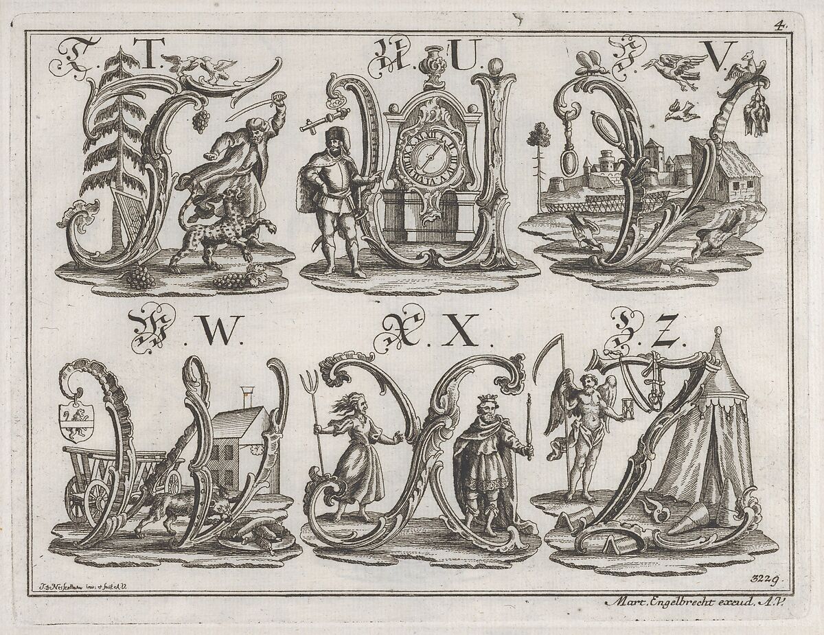 Decorated Roman alphabet, Johann David Nessenthaler (German, Augsburg ca. 1717–before 1766 Augsburg), Engraving 