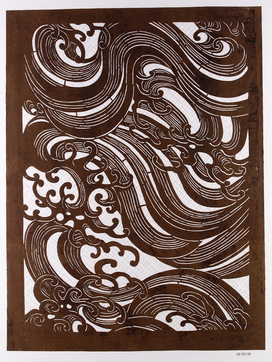 Stencil with Pattern of Waves, Paper reinforced with silk, Japan 