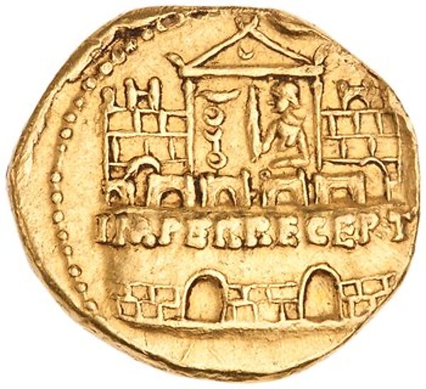 Aureus of Claudius, showing a military base, Gold, Rome 