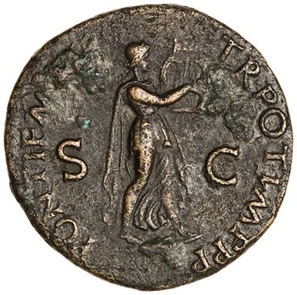 As of Nero, showing the emperor in costume as Apollo, playing a lyre, Bronze, Rome
 