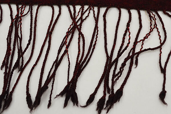 Ajar (Veil) or Bakhnug (Shawl), Loom-woven plain weave cloth in wool brocaded with fine geometric pattern; finished with warp-twisted fringes