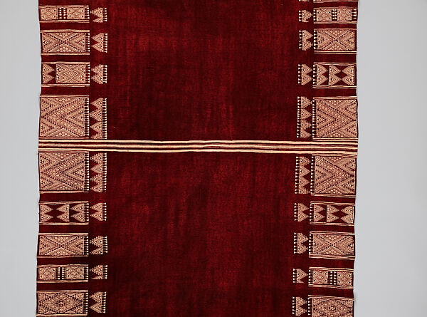 Ajar (Veil) or Bakhnug (Shawl), Loom-woven plain weave cloth in wool brocaded with fine geometric pattern; finished with warp-twisted fringes