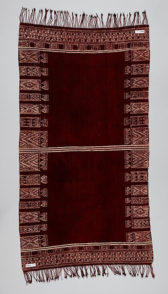 Ajar (Veil) or Bakhnug (Shawl), Loom-woven plain weave cloth in wool brocaded with fine geometric pattern; finished with warp-twisted fringes