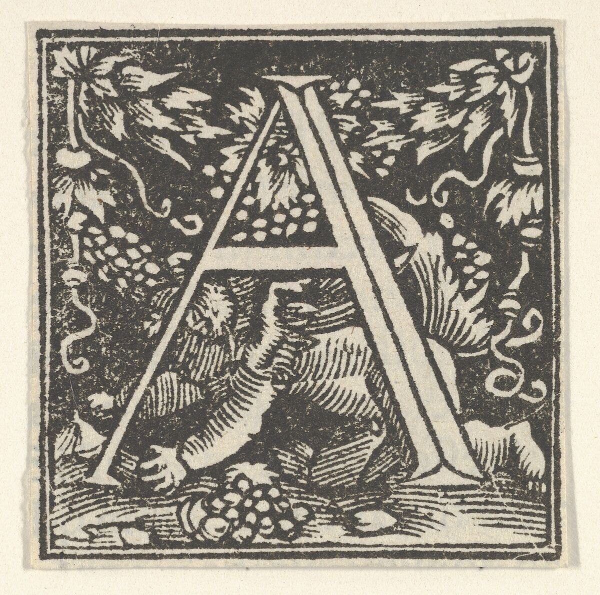 Initial letter A with putto, Heinrich Vogtherr the Elder (German, born 1490, active 1538–1540), Woodcut 