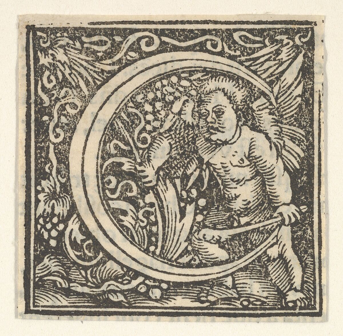 Initial letter C with putto, Heinrich Vogtherr the Elder (German, born 1490, active 1538–1540), Woodcut 
