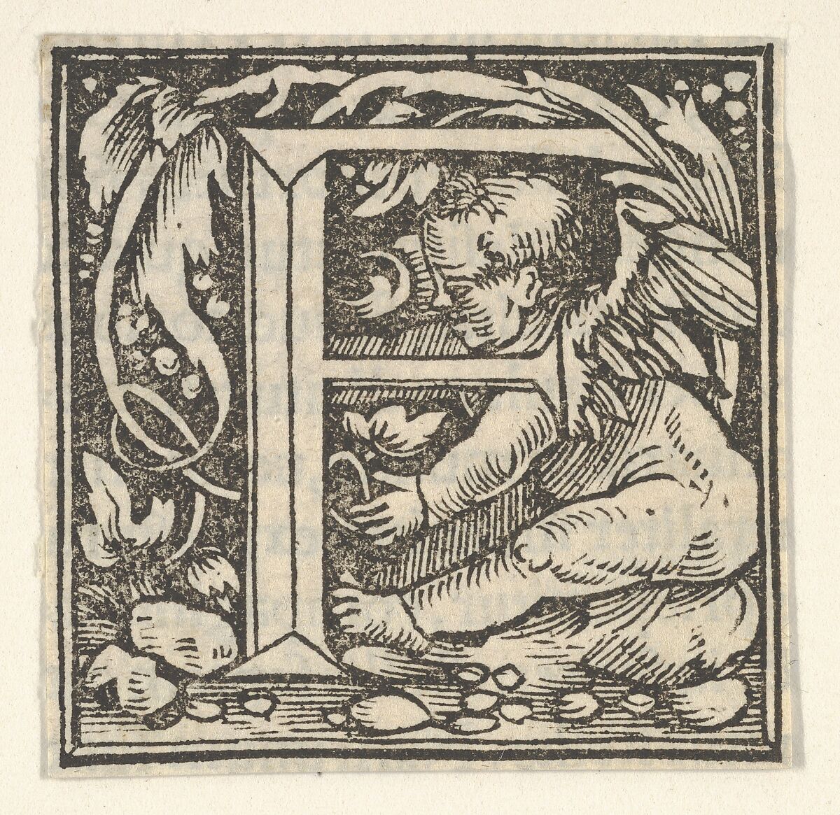 Initial letter F with putto, Heinrich Vogtherr the Elder (German, born 1490, active 1538–1540), Woodcut 