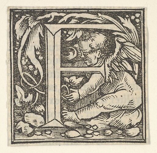 Initial letter F with putto