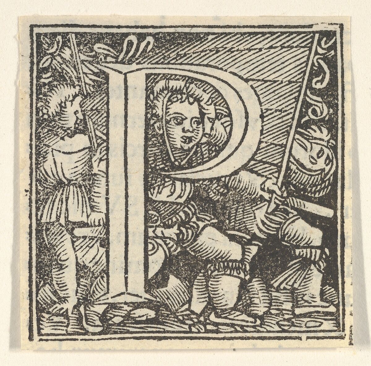 Initial letter P with children, Heinrich Vogtherr the Elder (German, born 1490, active 1538–1540), Woodcut 