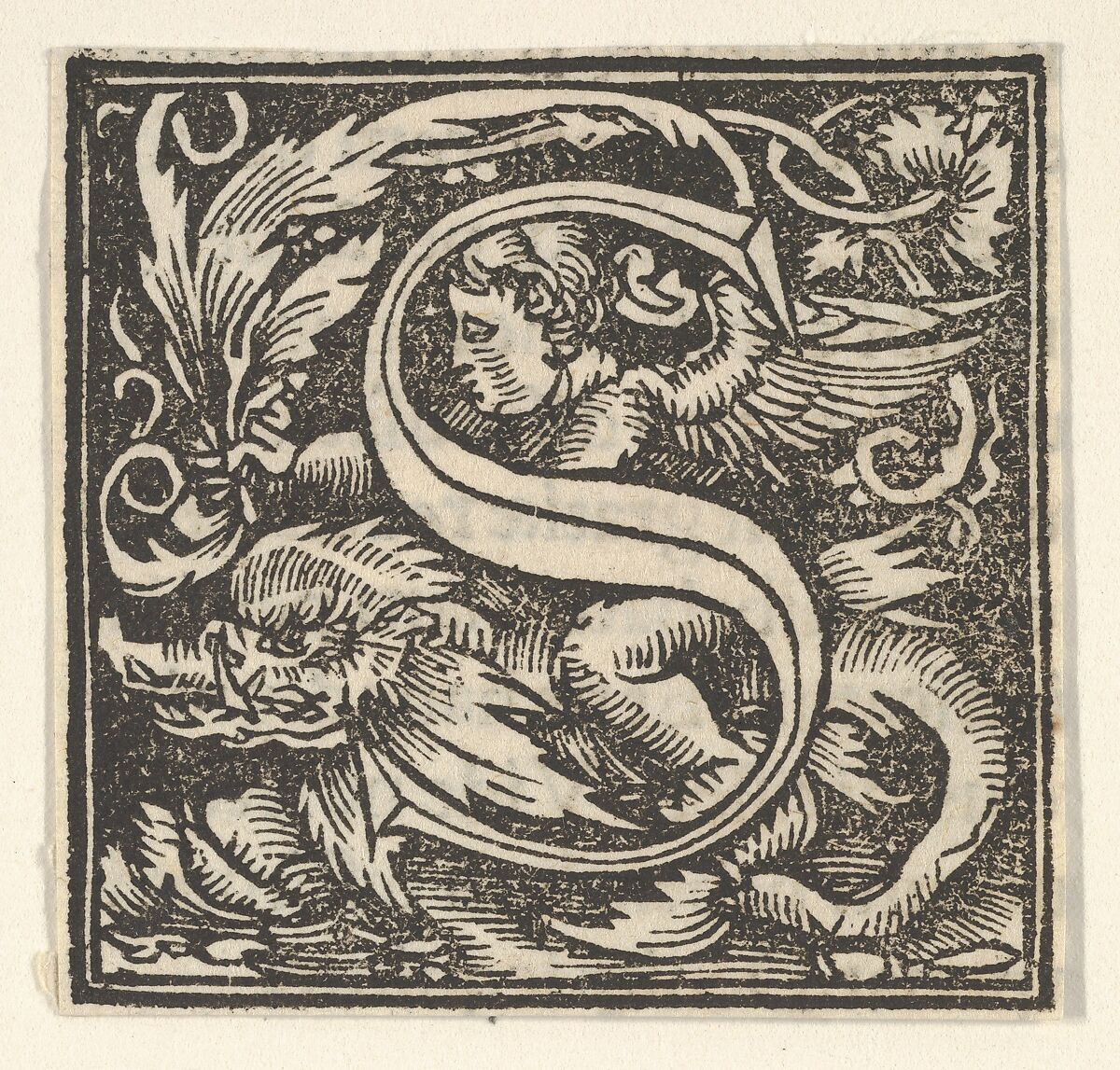 Initial letter S with putto, Heinrich Vogtherr the Elder (German, born 1490, active 1538–1540), Woodcut 
