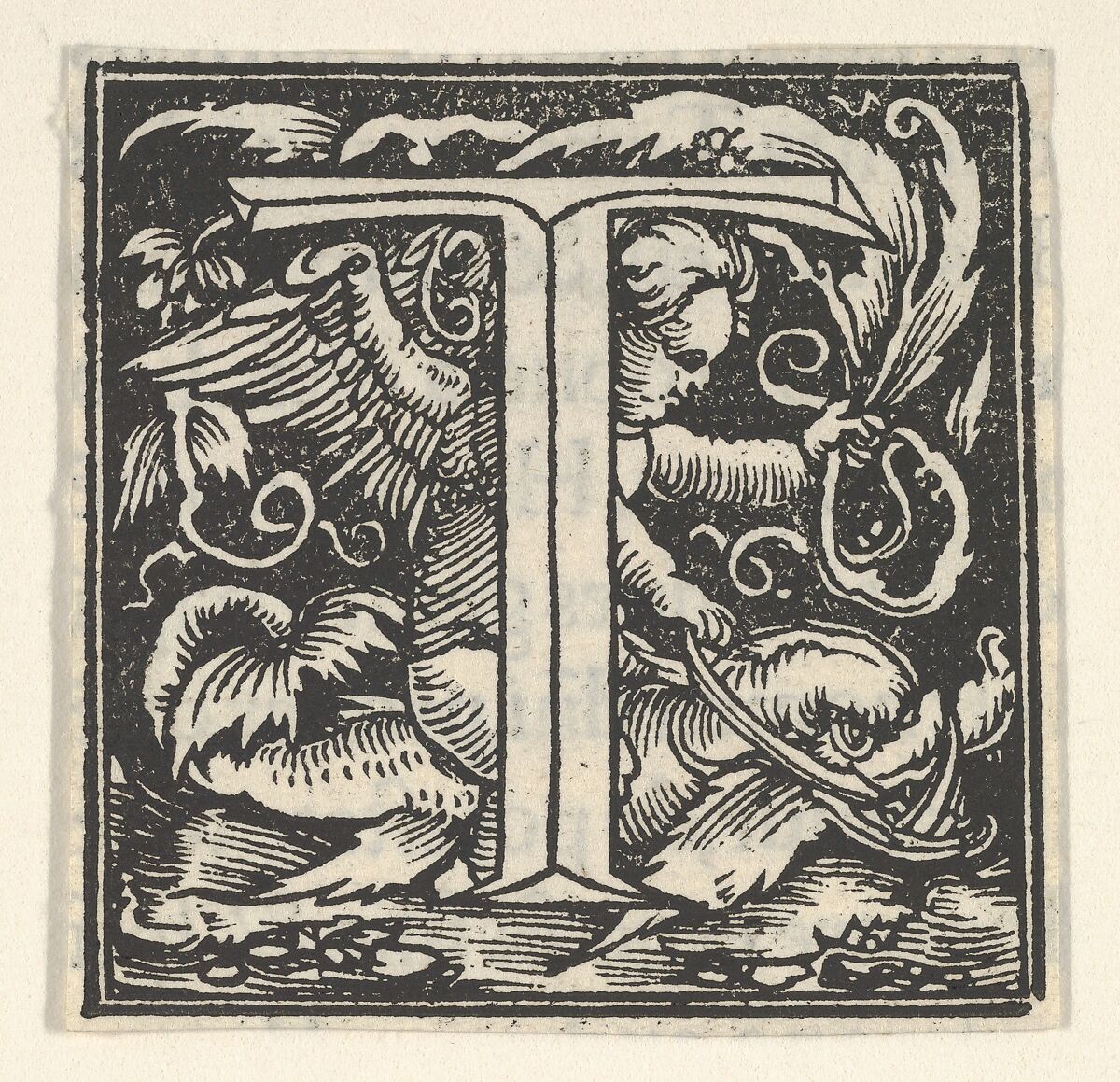 Initial letter T with putto, Heinrich Vogtherr the Elder (German, born 1490, active 1538–1540), Woodcut 