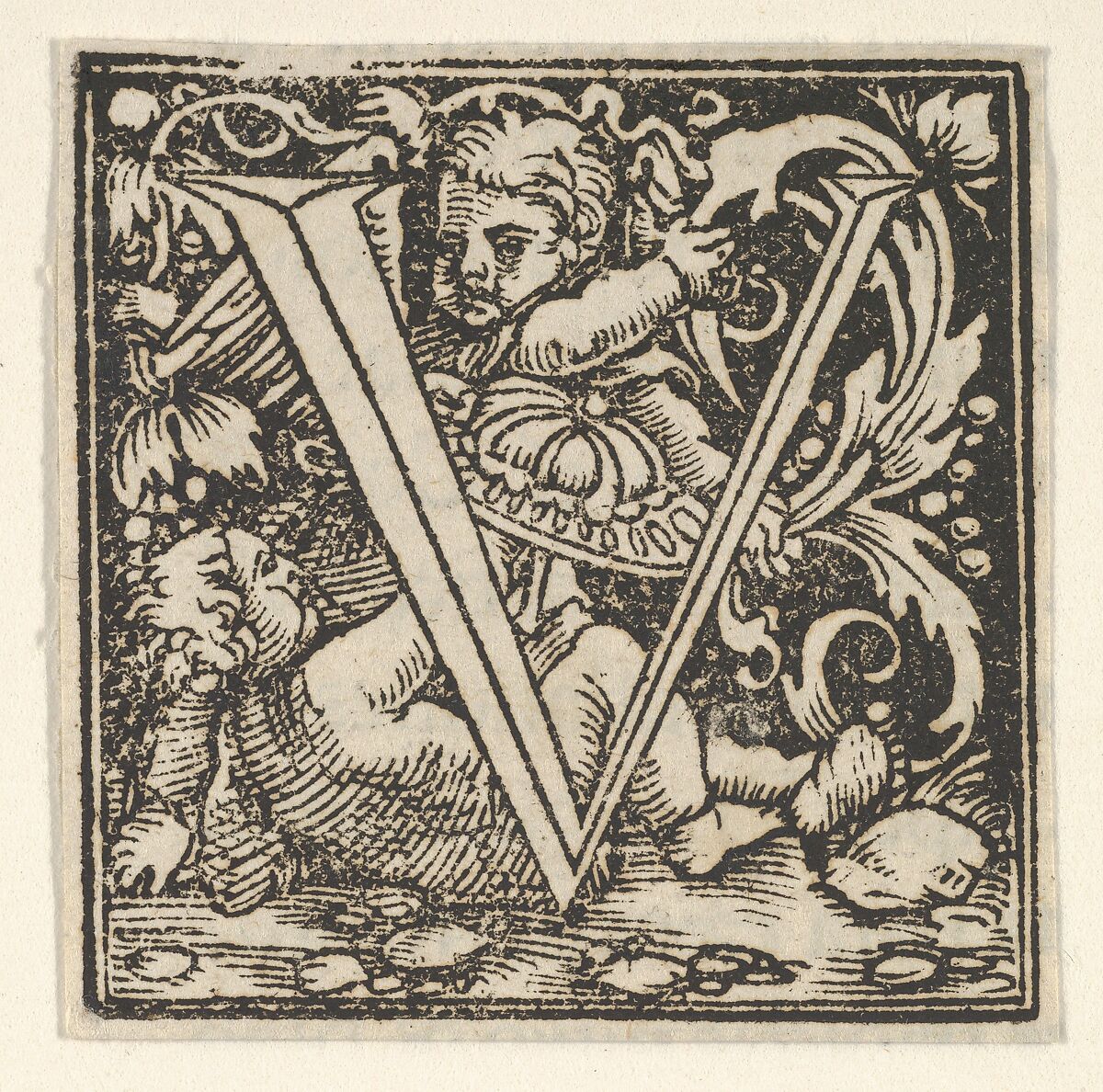 Initial letter V with putti, Heinrich Vogtherr the Elder (German, born 1490, active 1538–1540), Woodcut 