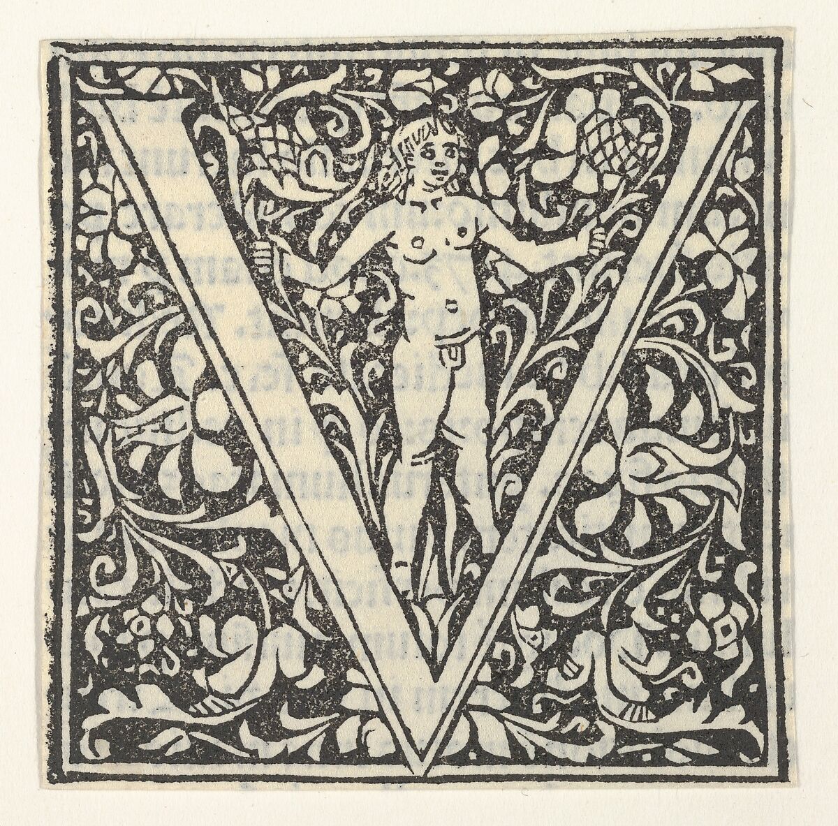 Initial letter V with putto, Anonymous, Italian, 15th century, Woodcut 
