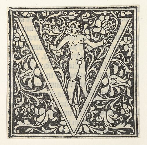 Initial letter V with putto