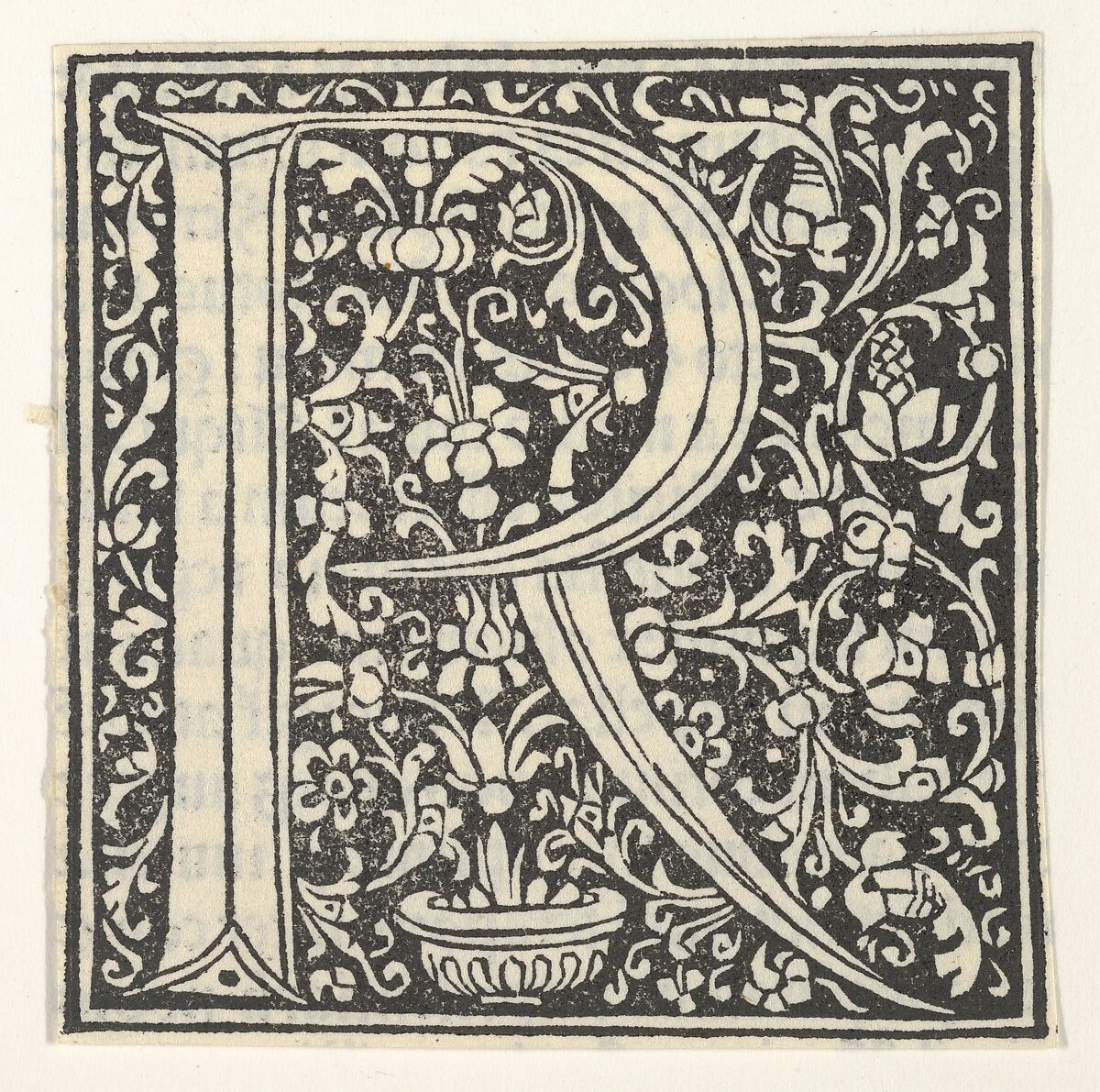 Initial letter R with floral pattern, Anonymous, Italian, 15th century, Woodcut 