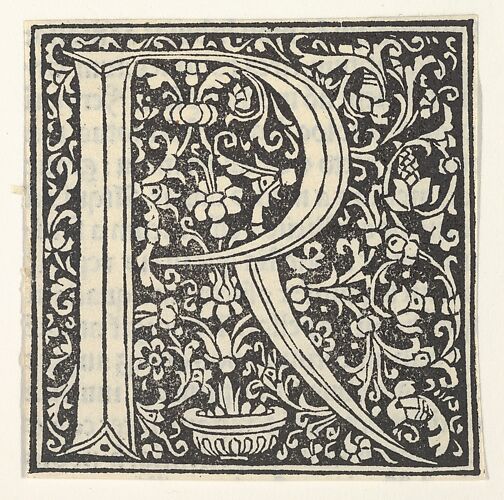 Initial letter R with floral pattern