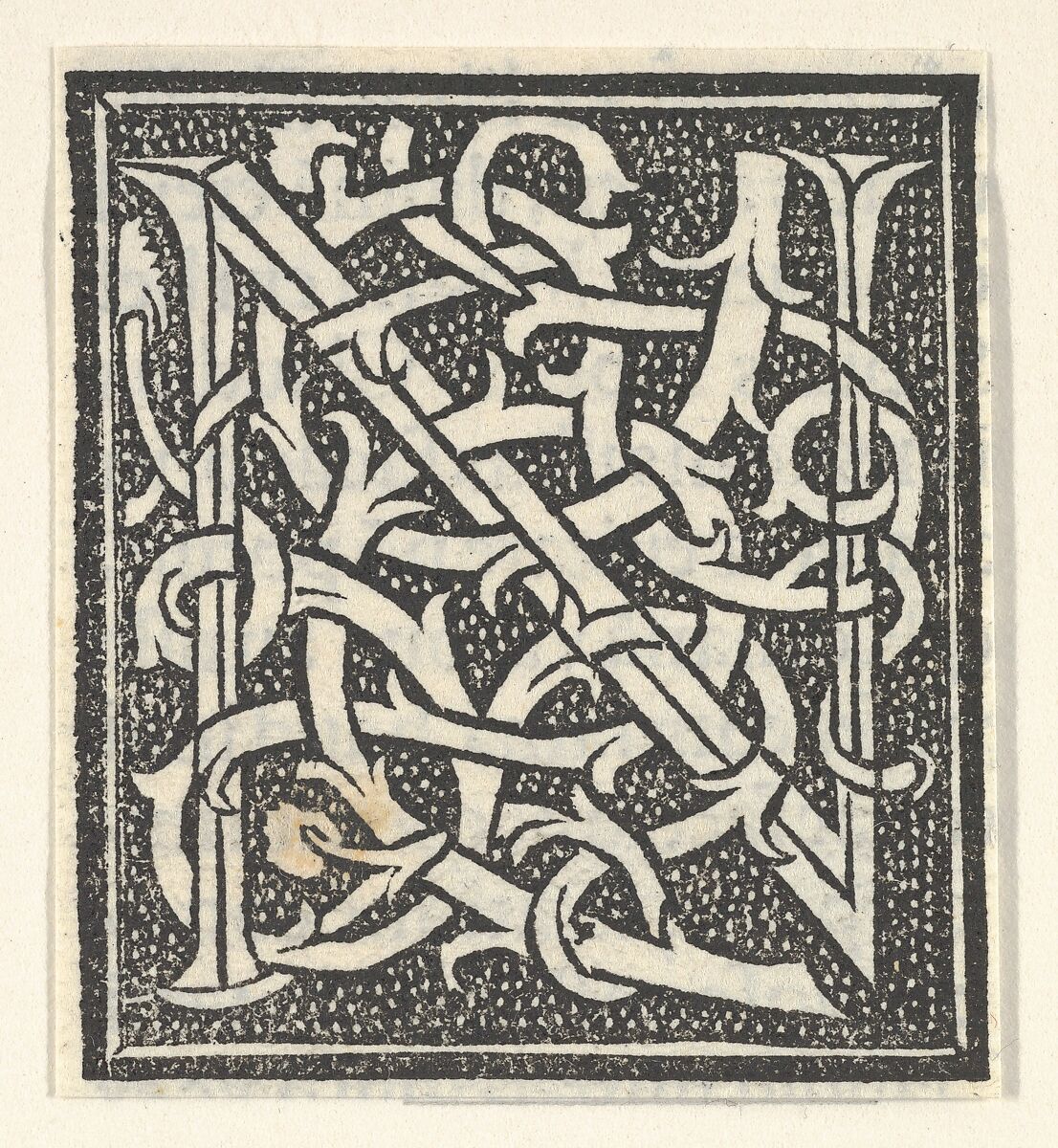 Initial letter N on patterned background, Anonymous, Italian, 16th century, Woodcut, criblé ground 