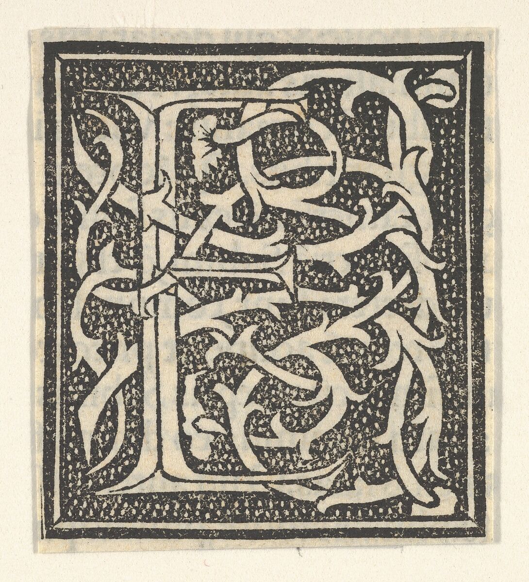Initial letter E on patterned background, Anonymous, Italian, 16th century, Woodcut, criblé ground 
