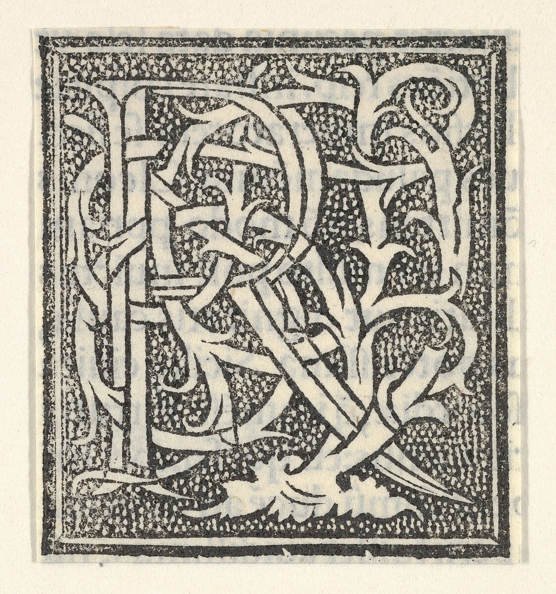 Initial letter R on patterned background, Anonymous, Italian, 16th century, Woodcut, criblé ground 