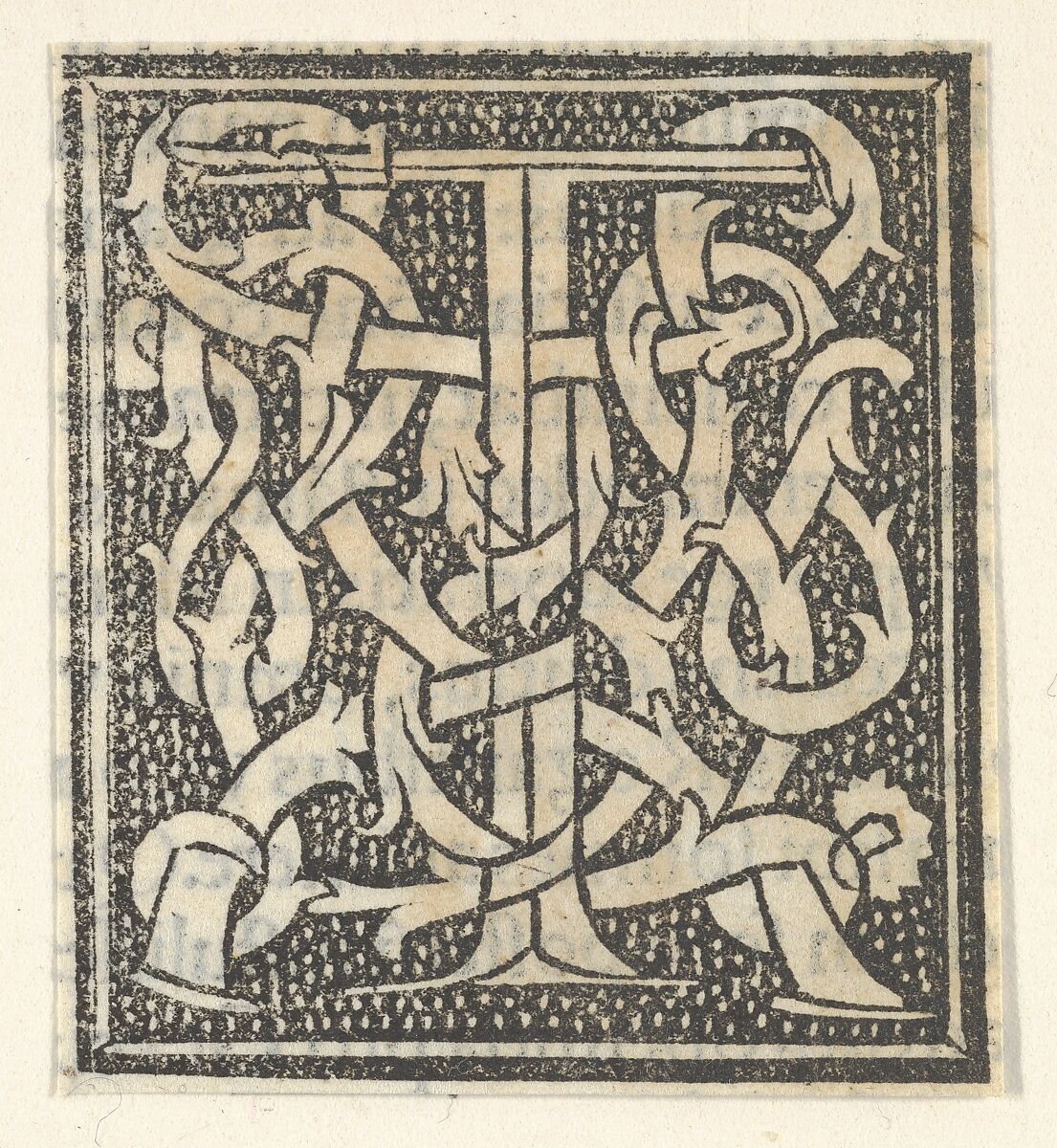 Initial letter T on patterned background, Anonymous, Italian, 16th century, Woodcut, criblé ground 