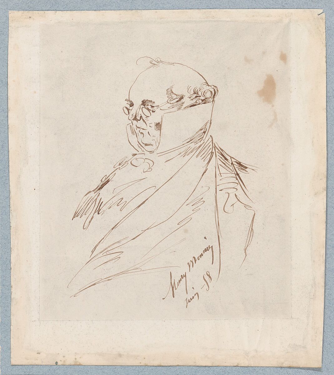 Self-Portrait as Monsieur Prudhomme, Henry-Bonaventure Monnier (French, Paris 1799–1877 Paris), Pen and brown ink 