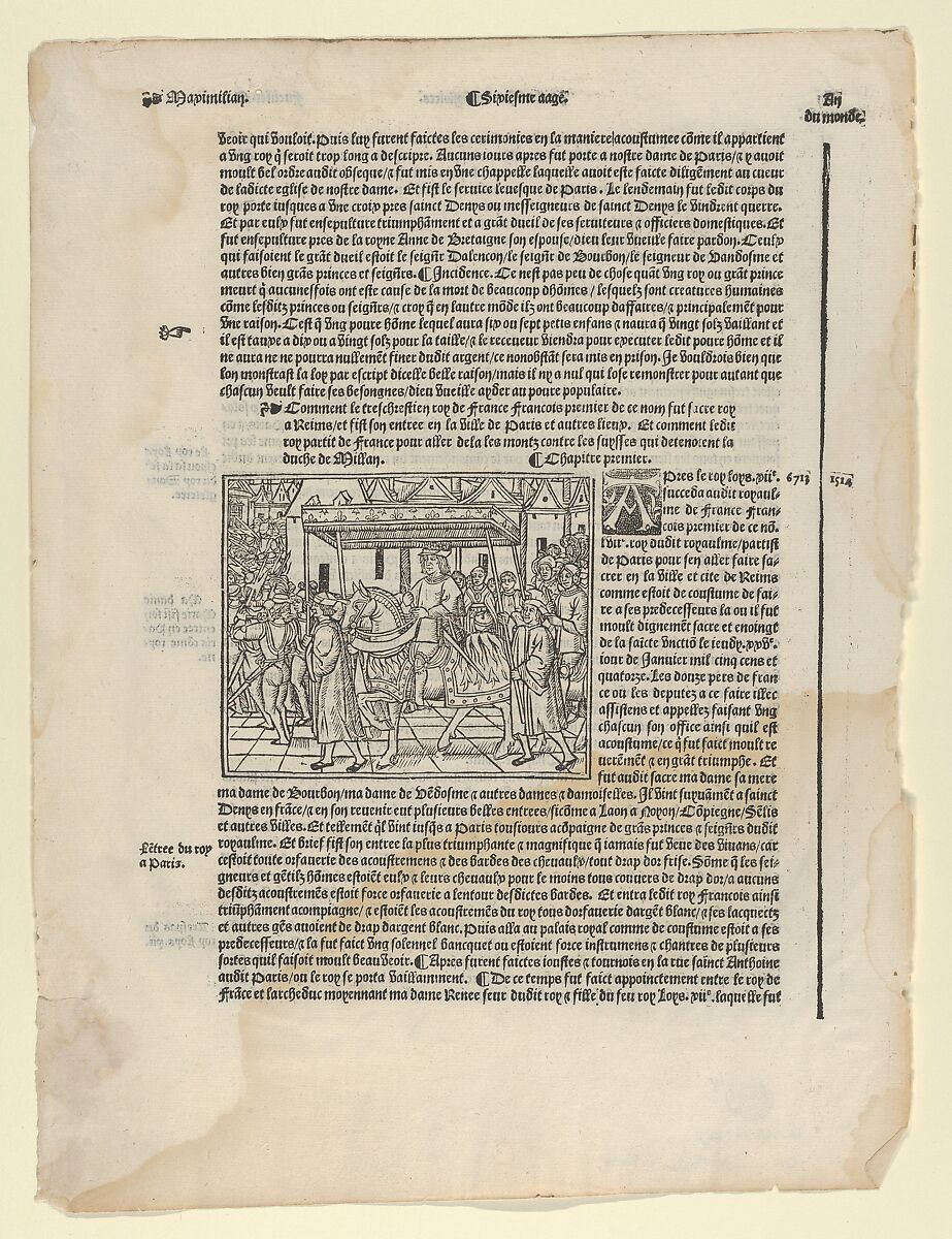 Page from 'La Mer de Histoires', Anonymous, French, 16th century, Woodcut 