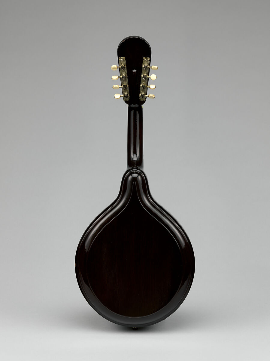 Mandolin, Orville Gibson (American, 1856–1918), Walnut, spruce, ebony, pearl, tortoiseshell, bone, American