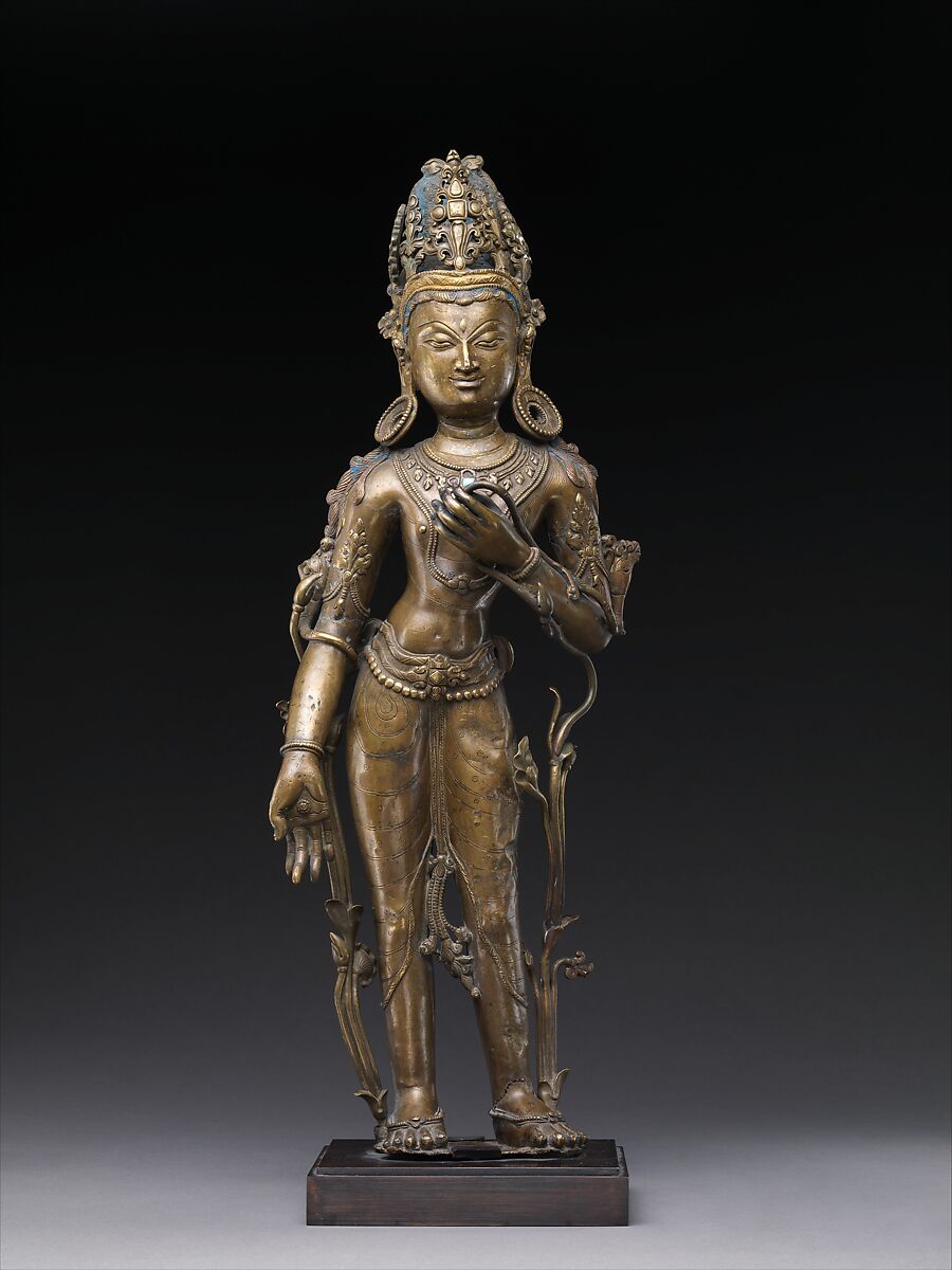 The Bodhisattva Avalokiteshvara in the Form of Padmapani, the Lotus Bearer, Bronze with later turquoise inlay, Tibet