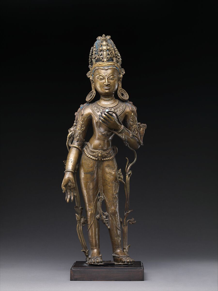 The Bodhisattva Avalokiteshvara in the Form of Padmapani, the Lotus Bearer, Bronze with later turquoise inlay, Tibet 