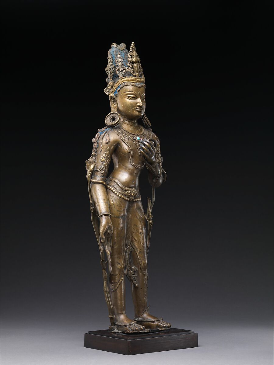 The Bodhisattva Avalokiteshvara in the Form of Padmapani, the Lotus Bearer, Bronze with later turquoise inlay, Tibet