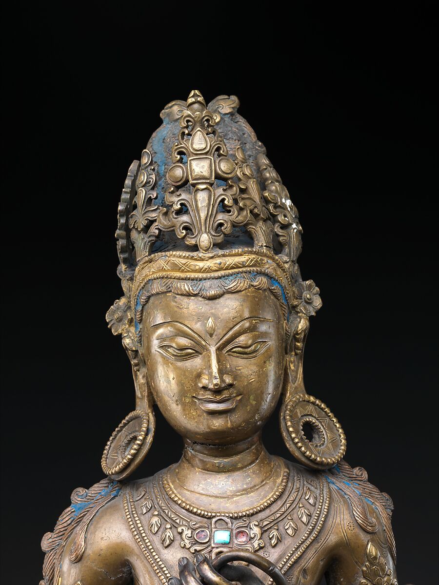 The Bodhisattva Avalokiteshvara in the Form of Padmapani, the Lotus Bearer, Bronze with later turquoise inlay, Tibet