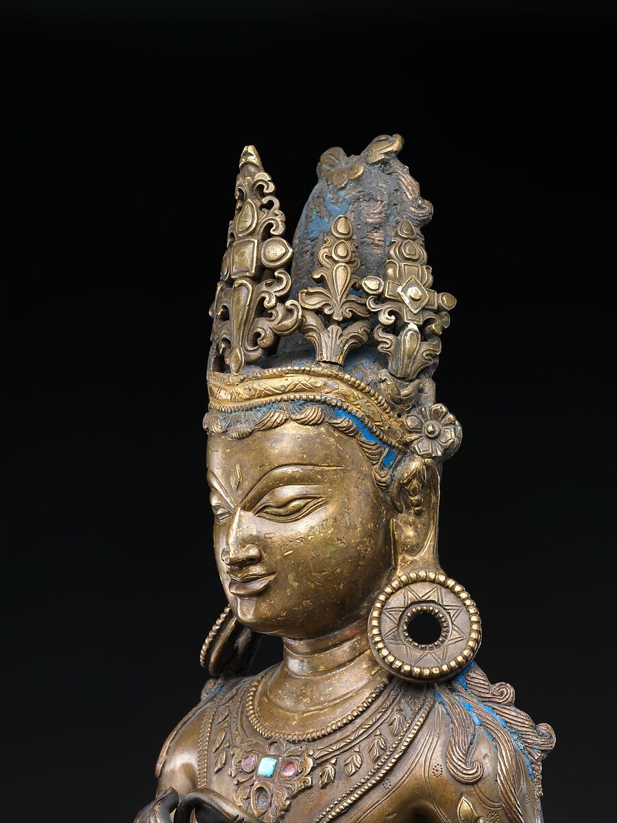 The Bodhisattva Avalokiteshvara in the Form of Padmapani, the Lotus Bearer, Bronze with later turquoise inlay, Tibet