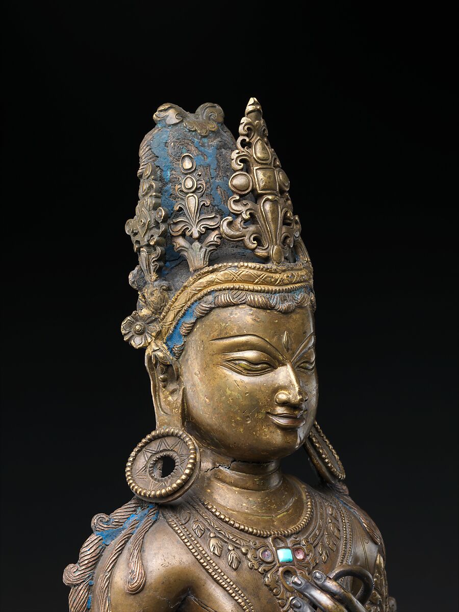 The Bodhisattva Avalokiteshvara in the Form of Padmapani, the Lotus Bearer, Bronze with later turquoise inlay, Tibet