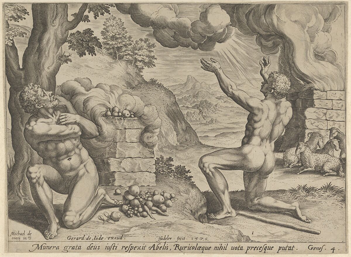The sacrifice of Abel (plate 1 from The Story of Cain and Abel), Johann Sadeler I (Netherlandish, Brussels 1550–1600/1601 Venice), Engraving 