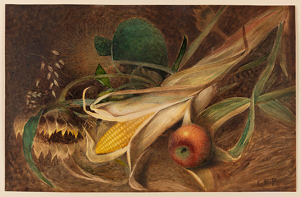 Still Life with Corn, Charles Ethan Porter (1847–1923), Watercolor on paper, American 