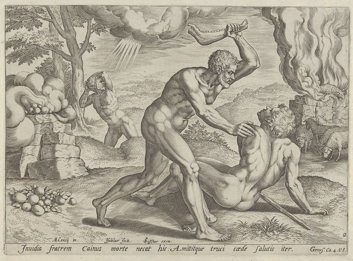 Cain murdering Abel (plate 2 from The Story of Cain and Abel), Johann Sadeler I (Netherlandish, Brussels 1550–1600/1601 Venice), Engraving 