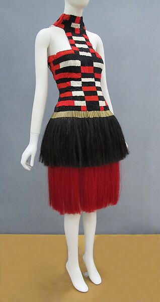 Ensemble, Alexander McQueen (British, founded 1992), (a) silk, horsehair, synthetic, metal; (b, c) synthetic, snakeskin, metal; (d) metal, British