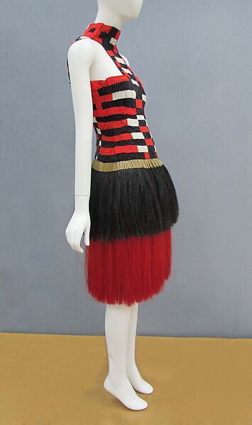 Ensemble, Alexander McQueen (British, founded 1992), (a) silk, horsehair, synthetic, metal; (b, c) synthetic, snakeskin, metal; (d) metal, British