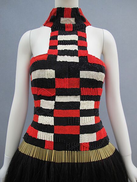 Ensemble, Alexander McQueen (British, founded 1992), (a) silk, horsehair, synthetic, metal; (b, c) synthetic, snakeskin, metal; (d) metal, British