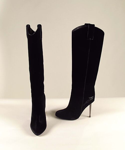 Ensemble, Tom Ford (American, born 1961), (a) silk, plastic, rayon; (b) leather, silk, metal, American