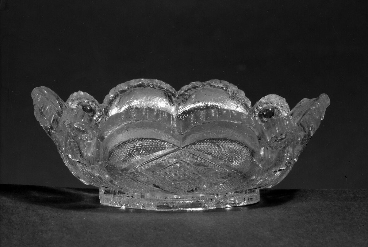 Saltcellar, Lacy pressed glass, American 