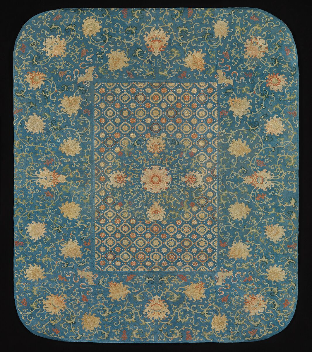 Furniture Cover with Pattern of Flowers and Sonorous Stones, Silk florentine-stitch embroidery on silk gauze, China 