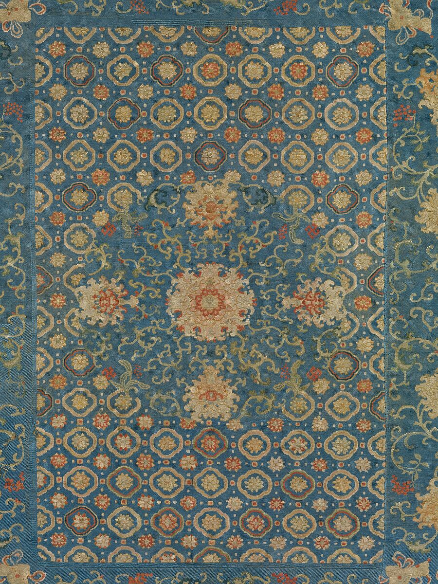 Furniture Cover with Pattern of Flowers and Sonorous Stones, Silk embroidery on simple gauze silk, China